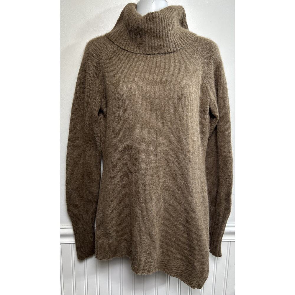 Goode Rider Knit Tunic Sweater Women L Brown Fitted Turtleneck Equestrian Angora